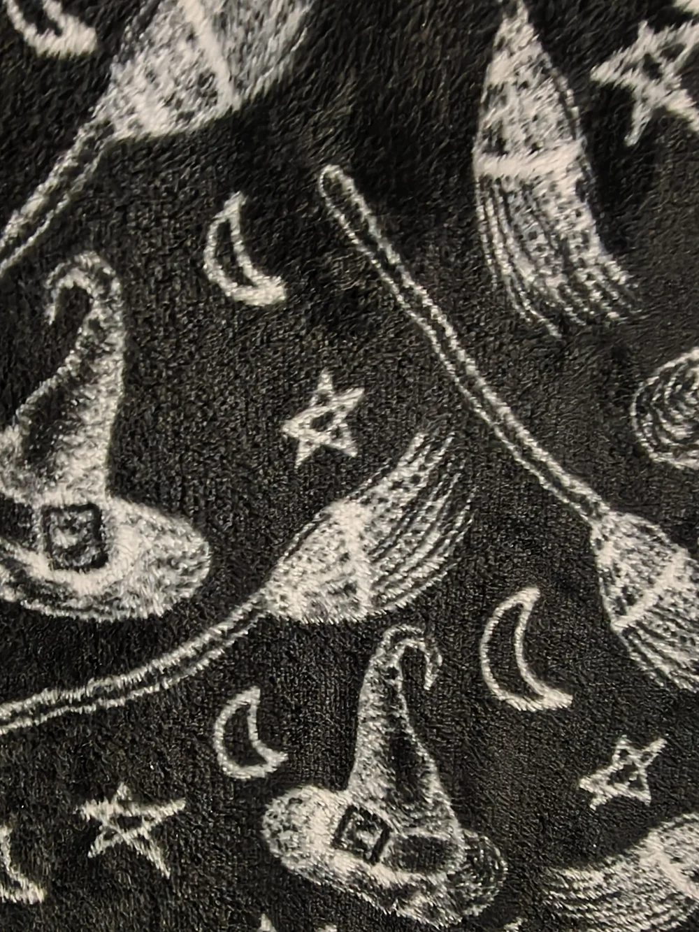 Halloween Black Throw Blanket Witchy Mystical Brooms Witch Hats Decor